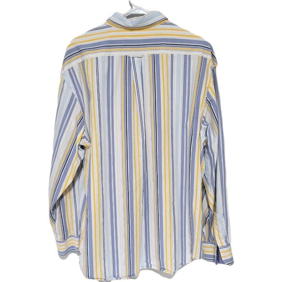Izod Button Down Shirt XL Mens Long Sleeve Blue Yellow Striped - Picture 5 of 6